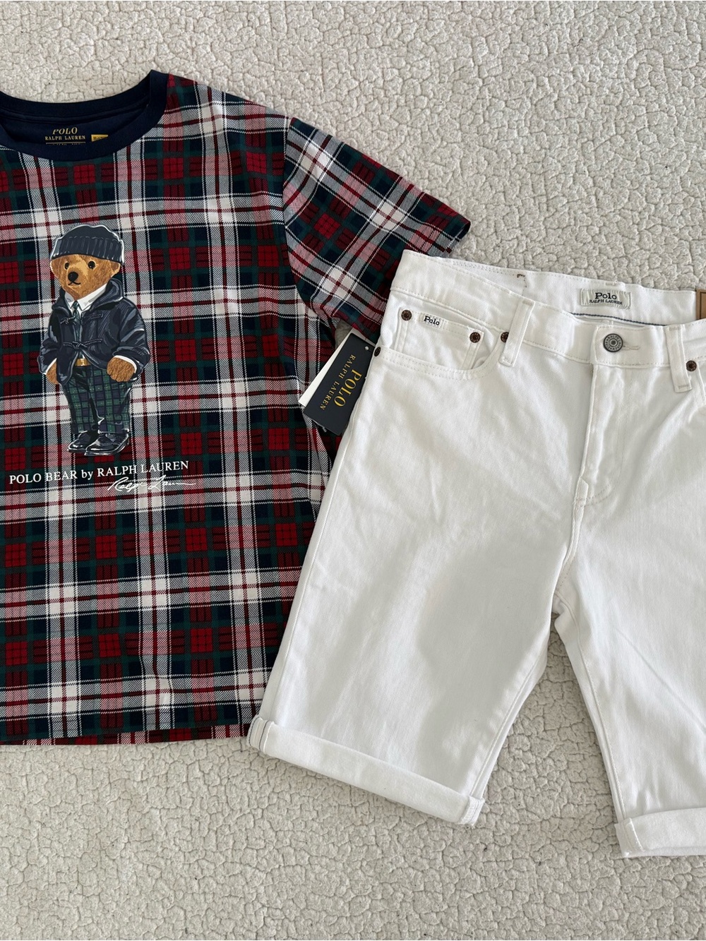 New boys Polo by Ralph Lauren Sz L 14-16, XL 18-20 Plaid Bear Shirt, shorts